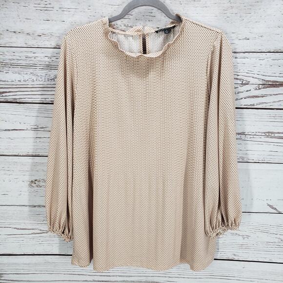 Adrianna Papell Women's Pink Mini Dot Pleated Keyhole Top Size Large - Picture 1 of 13